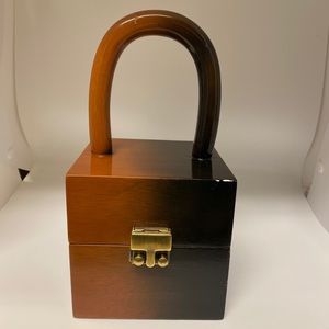 TIMMY WOODS NATURAL WOODEN OMBRE BROWN BOX CLUTCH